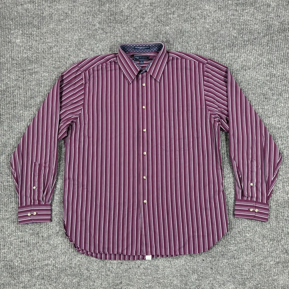 Paul Fredrick Mens Dress Shirt L Purple Striped Easy Care Long Staple Cotton